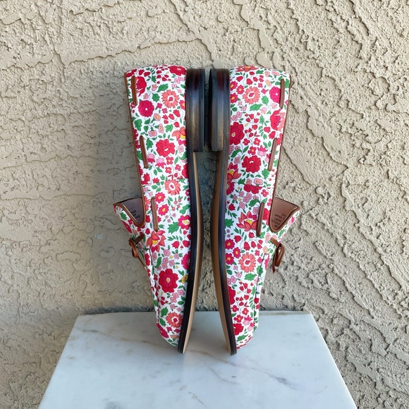 J. CREW NWT Red White & Pink Floral Printed Liberty w/ Leather Bow Loafers Flats - Picture 6 of 12